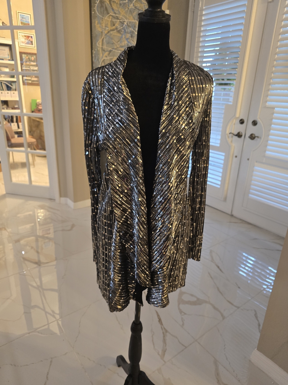 Frank Lyman Design Silver Sequin Draped Blazer